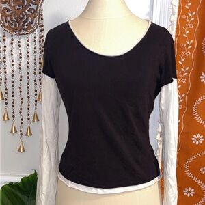 Body Central Black and Cream Long Sleeve Top